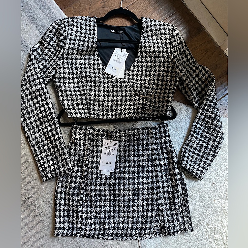 NWT Zara tweed houndstooth skirt size M